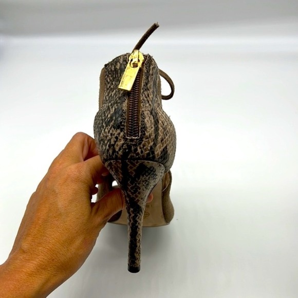 Isola - Gray Suede With Snakeskin Leather Open Toe Lace Up Heels Size 6.5 - Picture 7 of 14